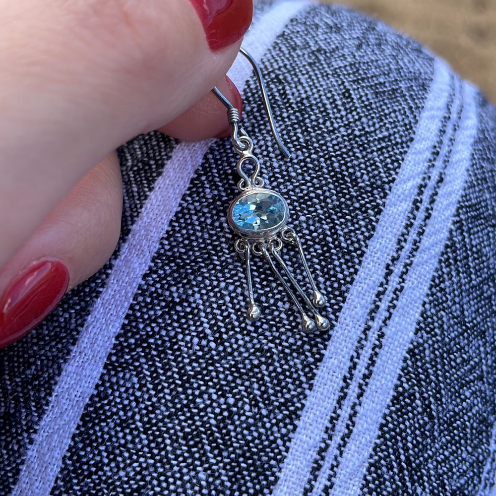 ✨SOLD✨Beautiful 925 Silver and Oval Aquamarine Earrings - Picture 9 of 17